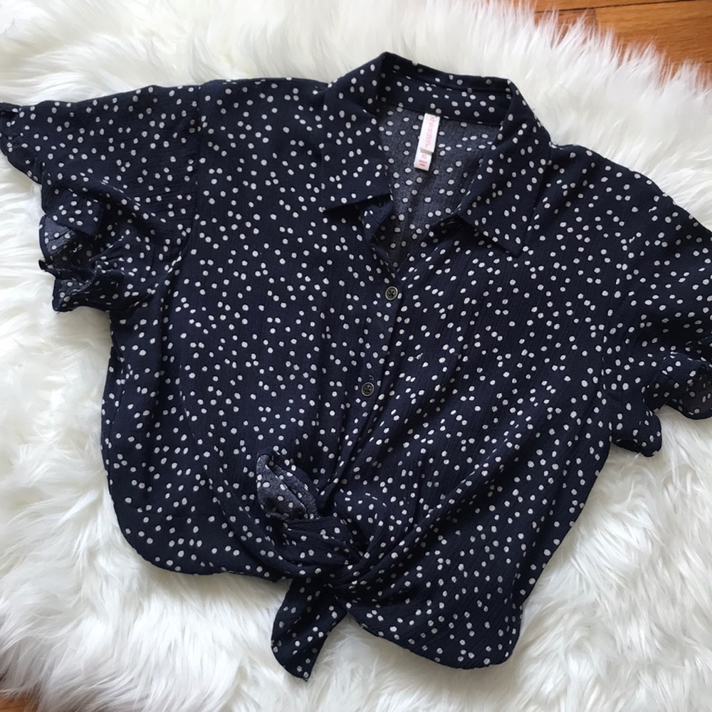 Ruffle sleeve button up blouse